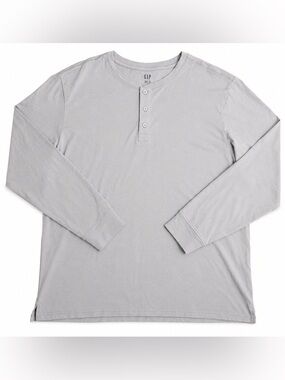 GAP Men’s Long Sleeve Henley Shirt Gray 2XL 100% Cotton